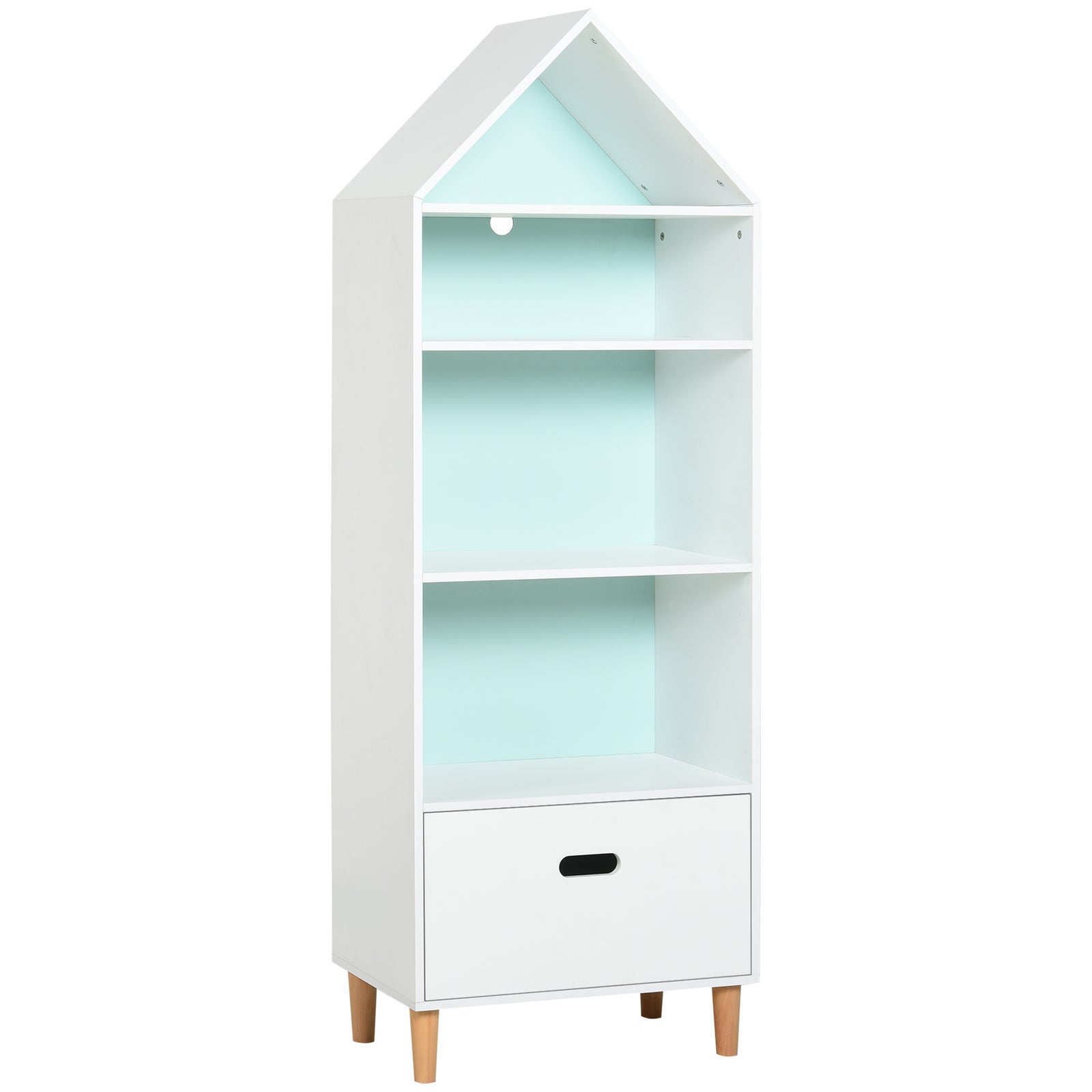 142x50cm Child's Rocket Bookshelf W/ 3 Shelves Drawer Wood Legs White