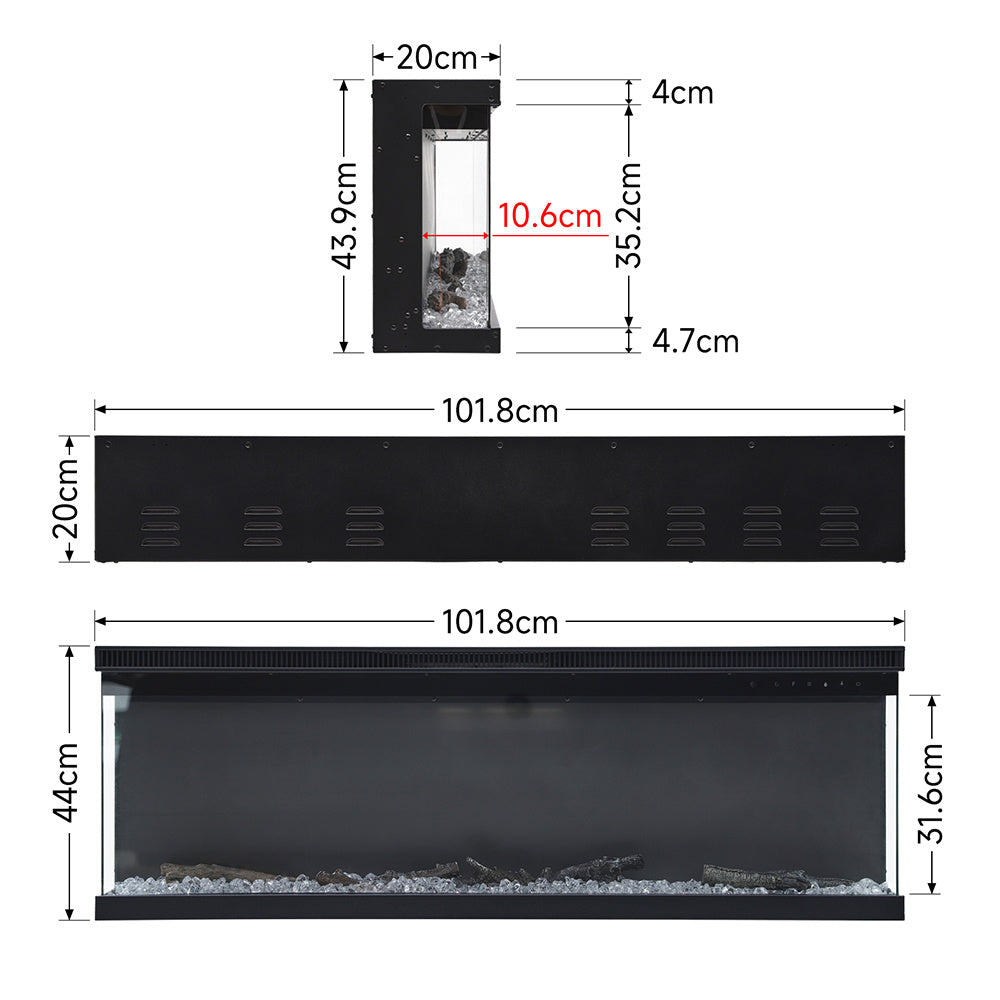 40-inch 3-sided Electric Fireplace Recessed & Freestanding Heater With Adjustable Flame, Remote Control, Timer & 12 Flame Colors