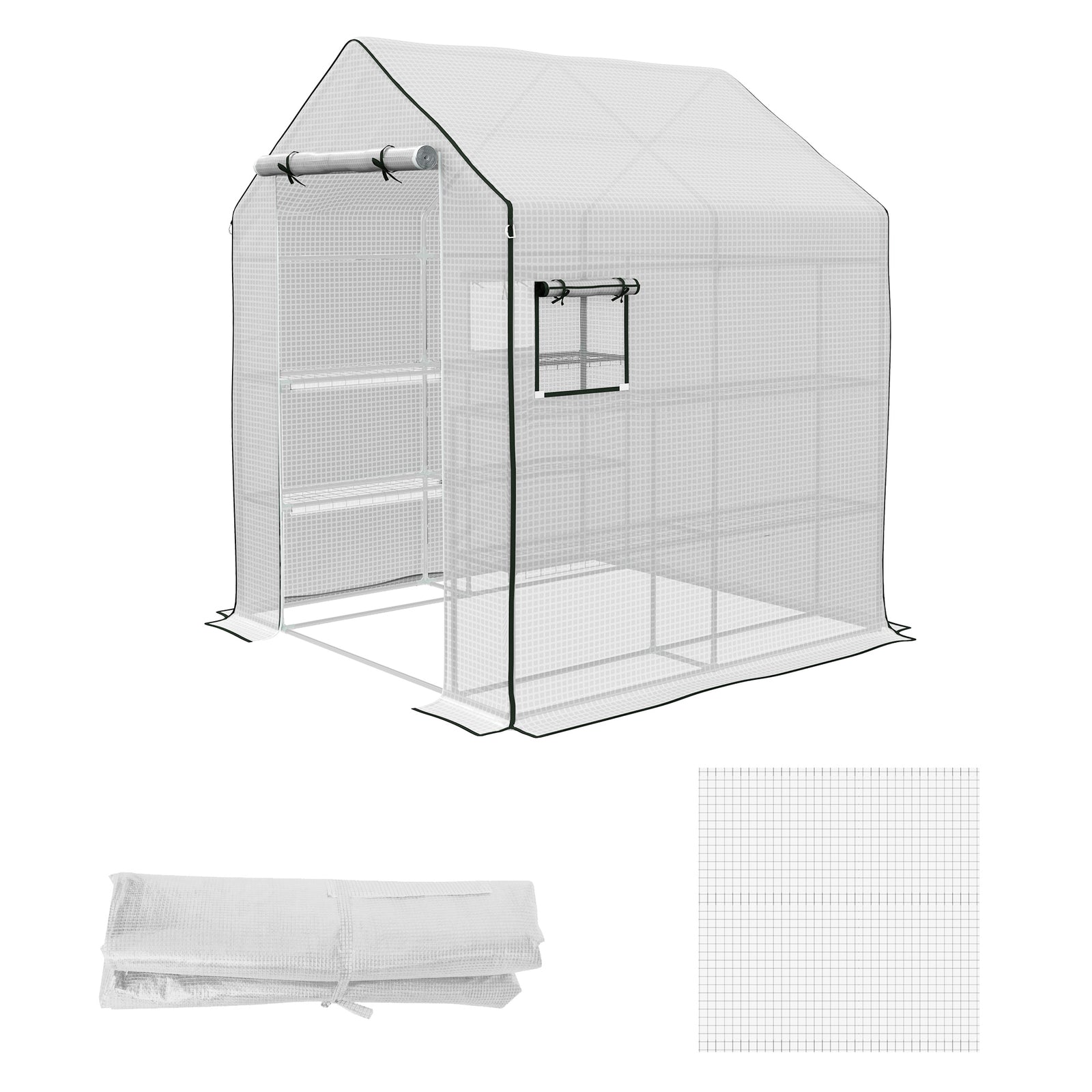 Reinforced Pe Greenhouse Cover W/ Door & Windows | White