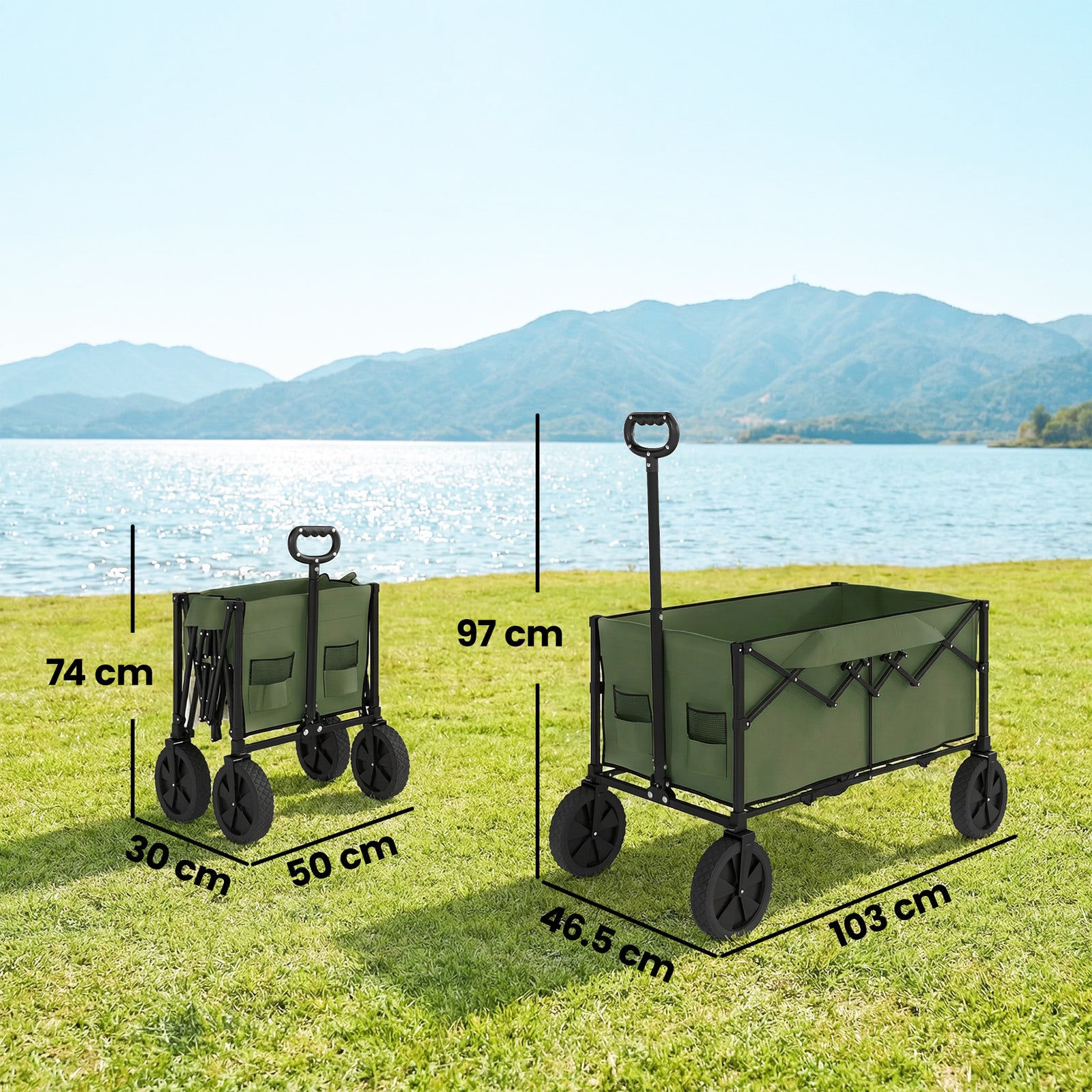 95l Foldable Festival Trolley On Wheels | Green