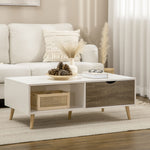 Modern Coffee Table With Storage Shelves, 2 Drawers