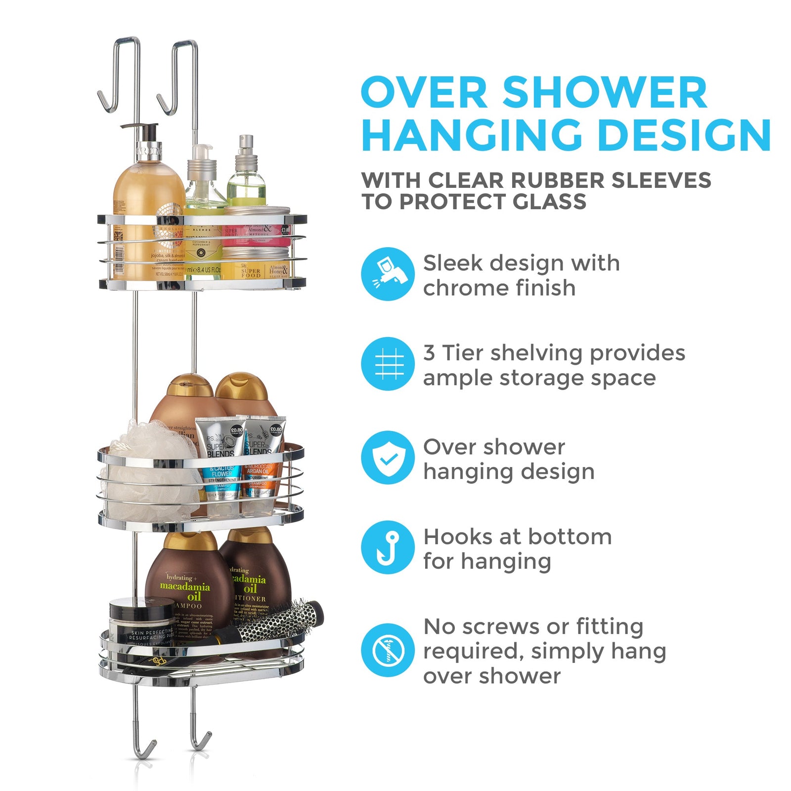 Over Shower Hanging Rack - Chrome