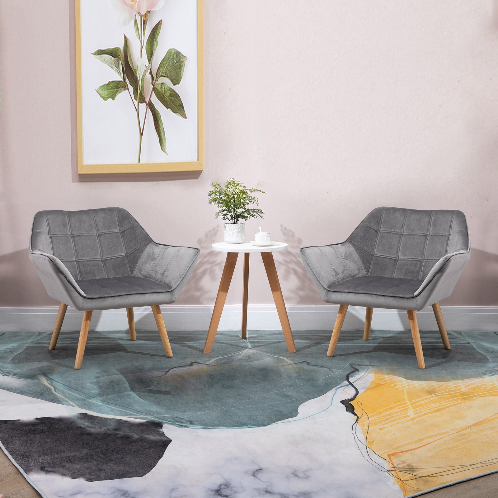 Velvet-feel Accent Chair With Arms Slanted Back Wood Legs | One Size | Gray