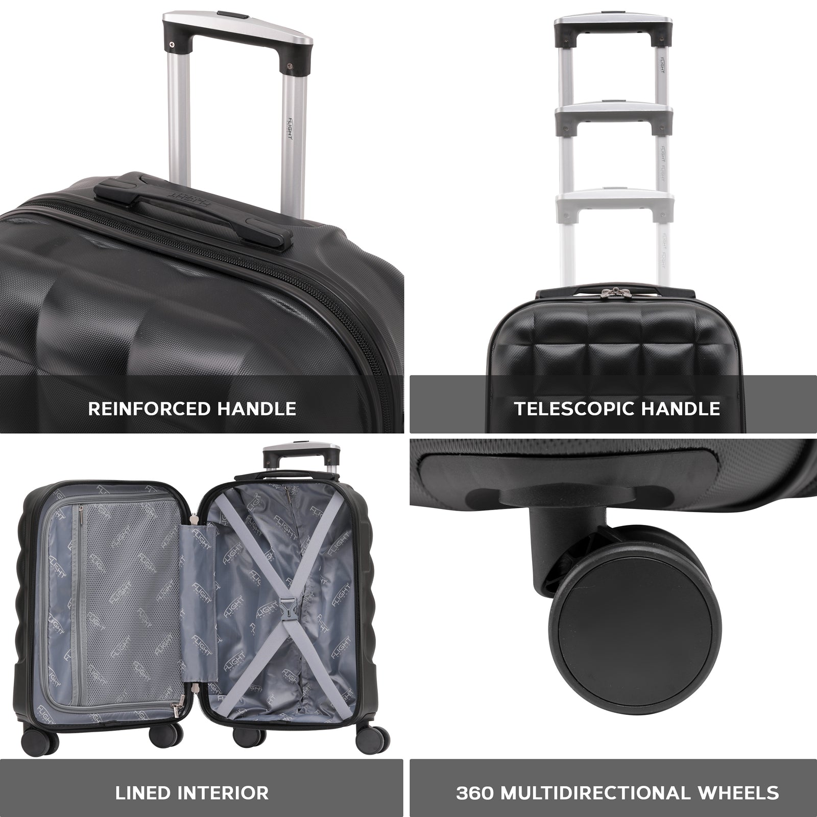 Set Of 3 Hard Case Bubble Design Check-in Size Suitcases Hold Luggage - Overhead Cabin Bag With Medium & Large Check-in 20kg+ Hold Suitcase | Set-of-3 | Black
