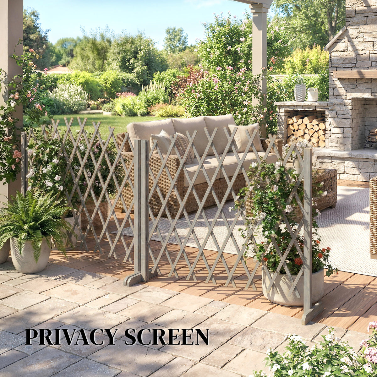 Outsunny Wooden Expanding Fence Panels, 180 X 30 X 103cm