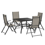 5 Pcs Garden Dining Set, Folding Chairs And Metal Top Table | Khaki