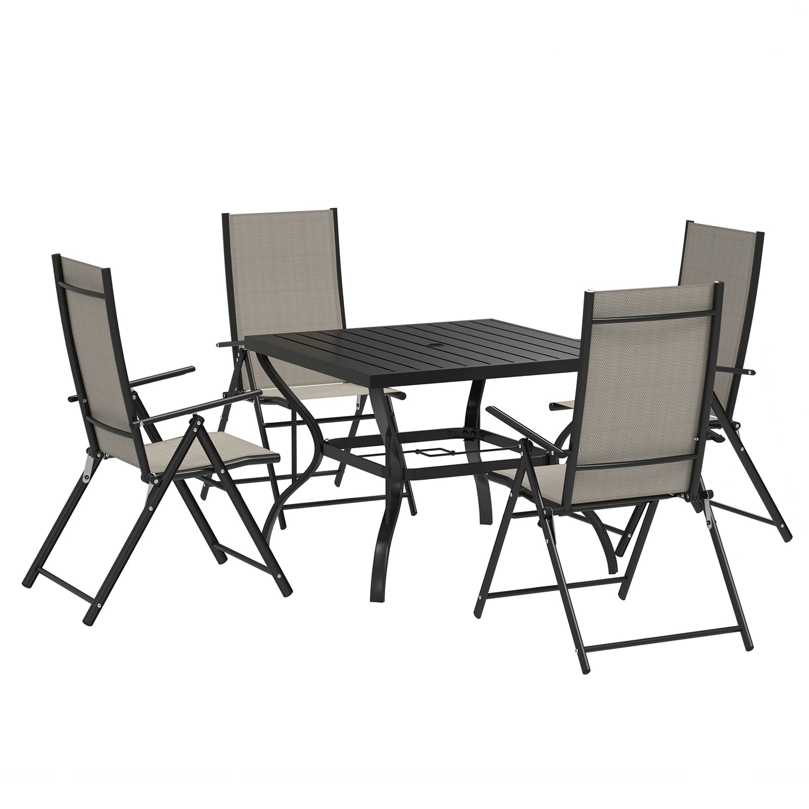 5 Pcs Garden Dining Set, Folding Chairs And Metal Top Table | Khaki
