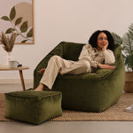 Natalia Velvet Armchair & Footstool Set | Olive
