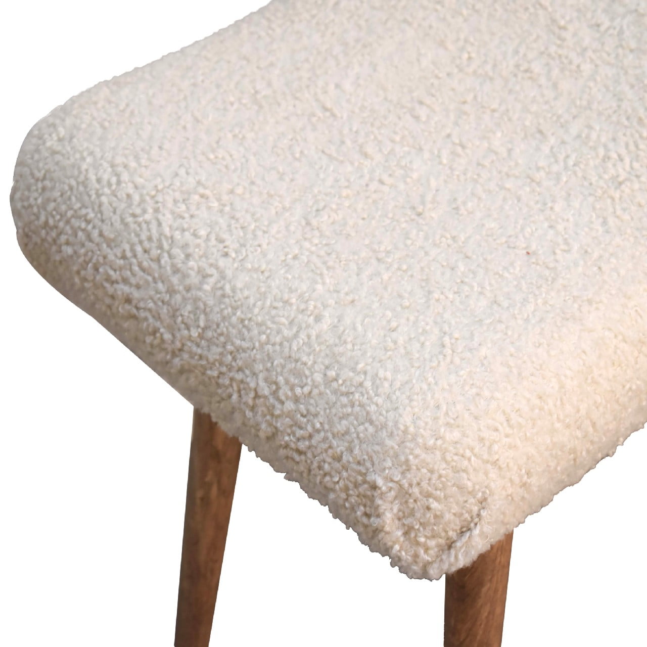 Solid Wood Boucle Cream Curved Bench