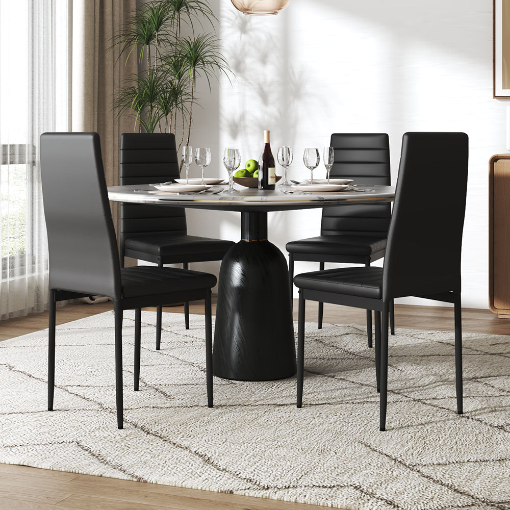 Set Of 4 Modern Faux Leather Armless High Back Dining Chairs | Set of 4 | Black