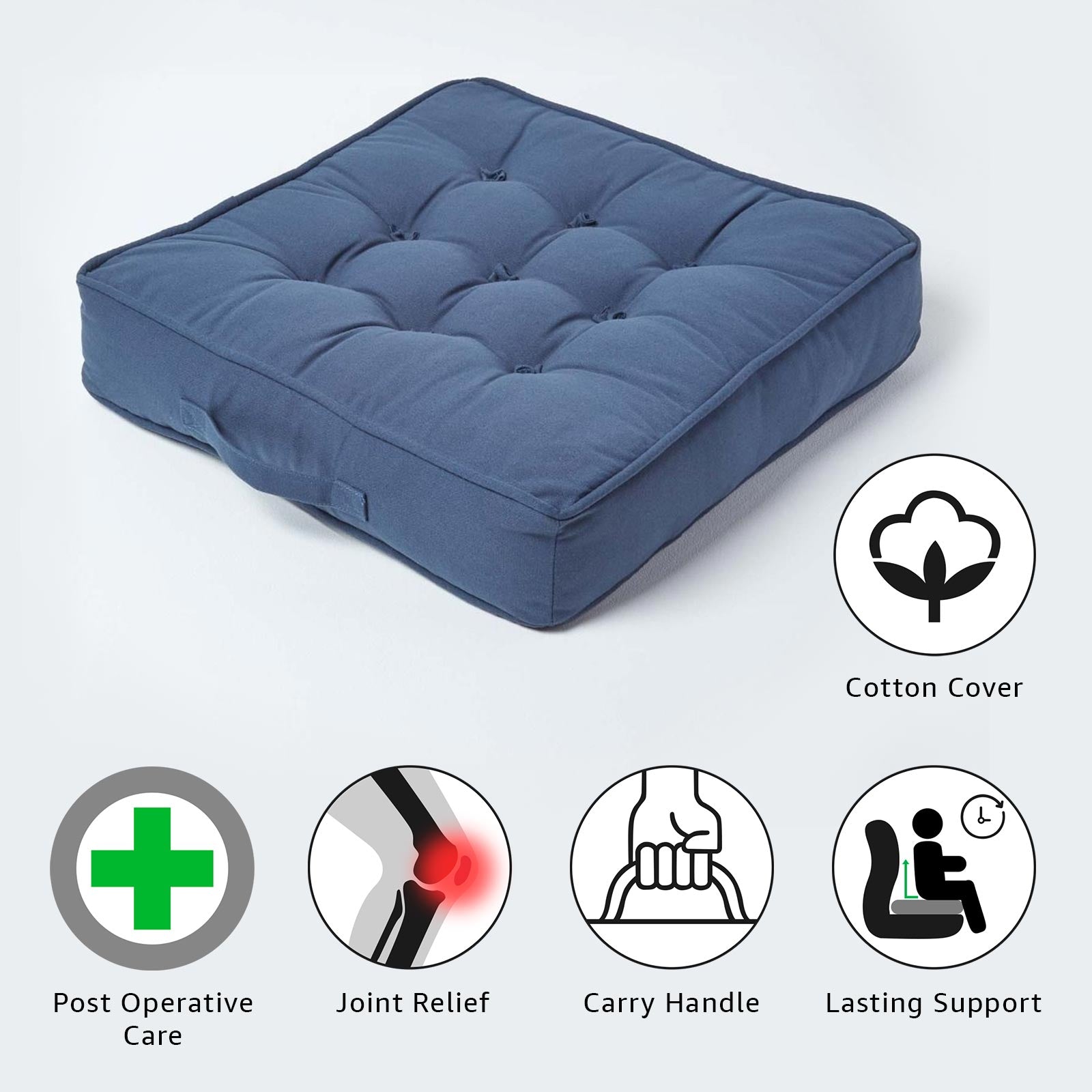 Cotton Armchair Booster Cushion | 50cm x 50cm | Navy Blue