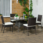 Rattan Garden Chairs W/ Cushion, Wicker Dining Chairs | Set of 4 | Brown