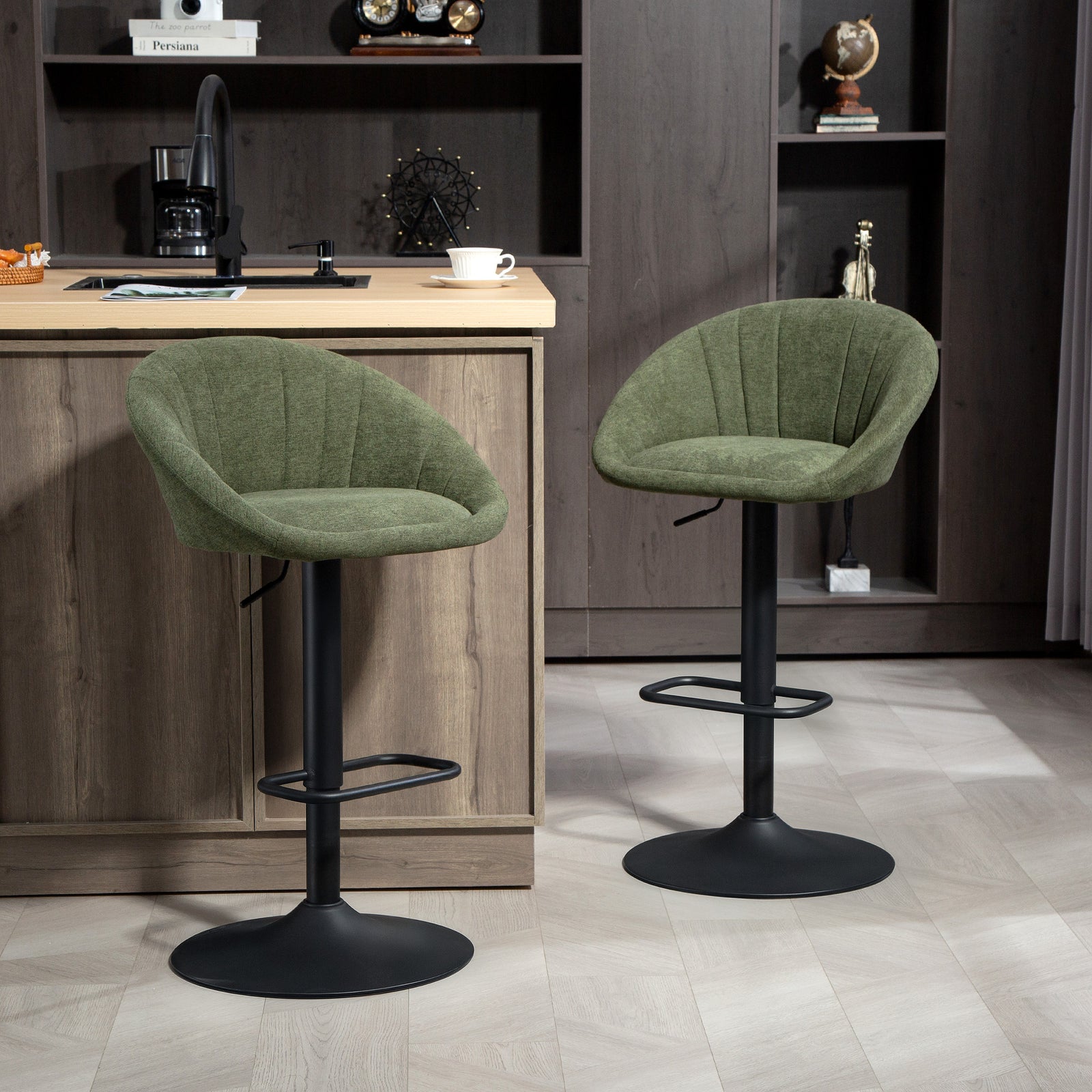 Swivel Bar Stools Set Of 2 Height Adjustable Bar Chairs | Dark Green