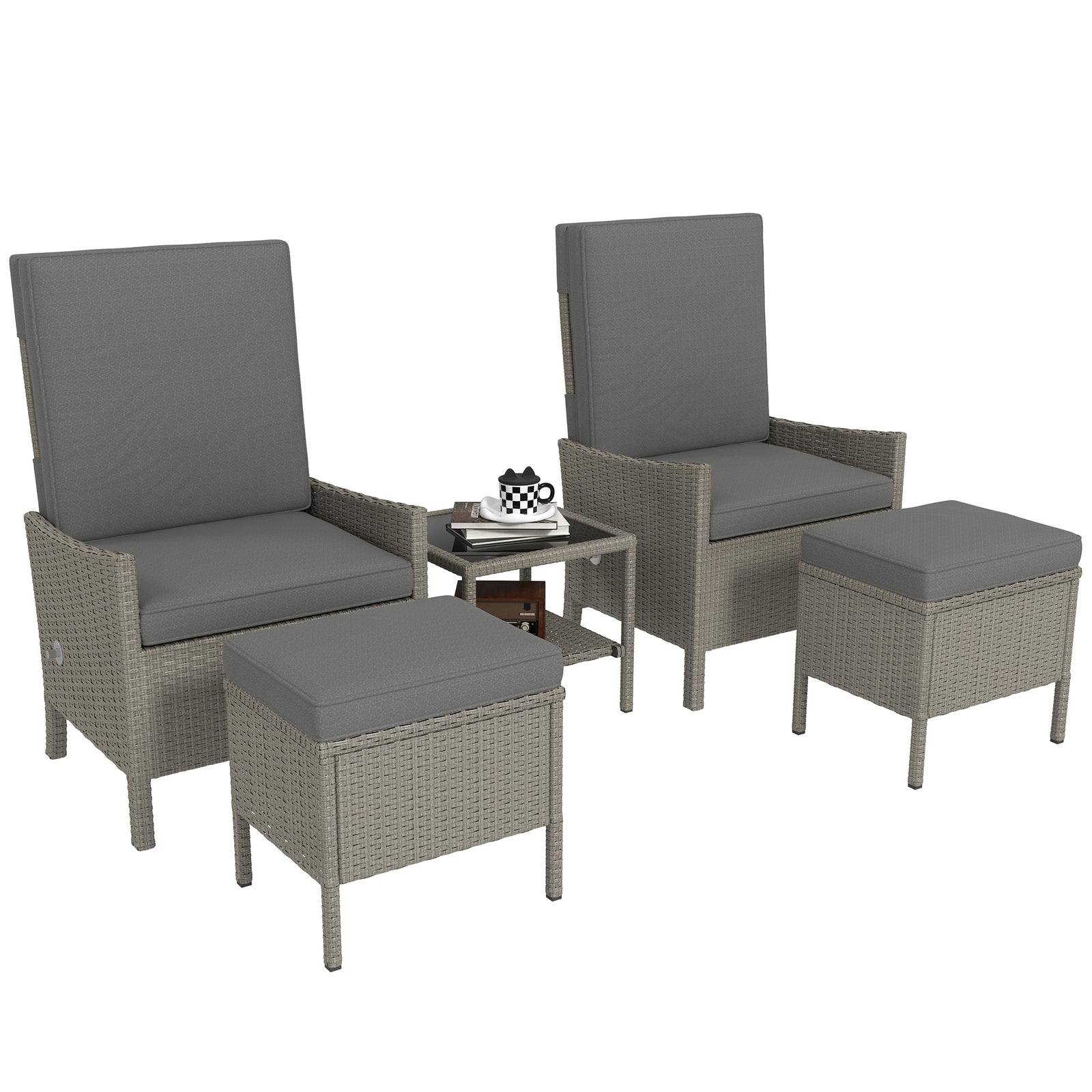 5 Pcs Rattan Garden Furniture Set W/ Cushions | Dark Gray