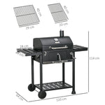 Charcoal Grill Trolley, Adjustable Pan, Shelves | Black