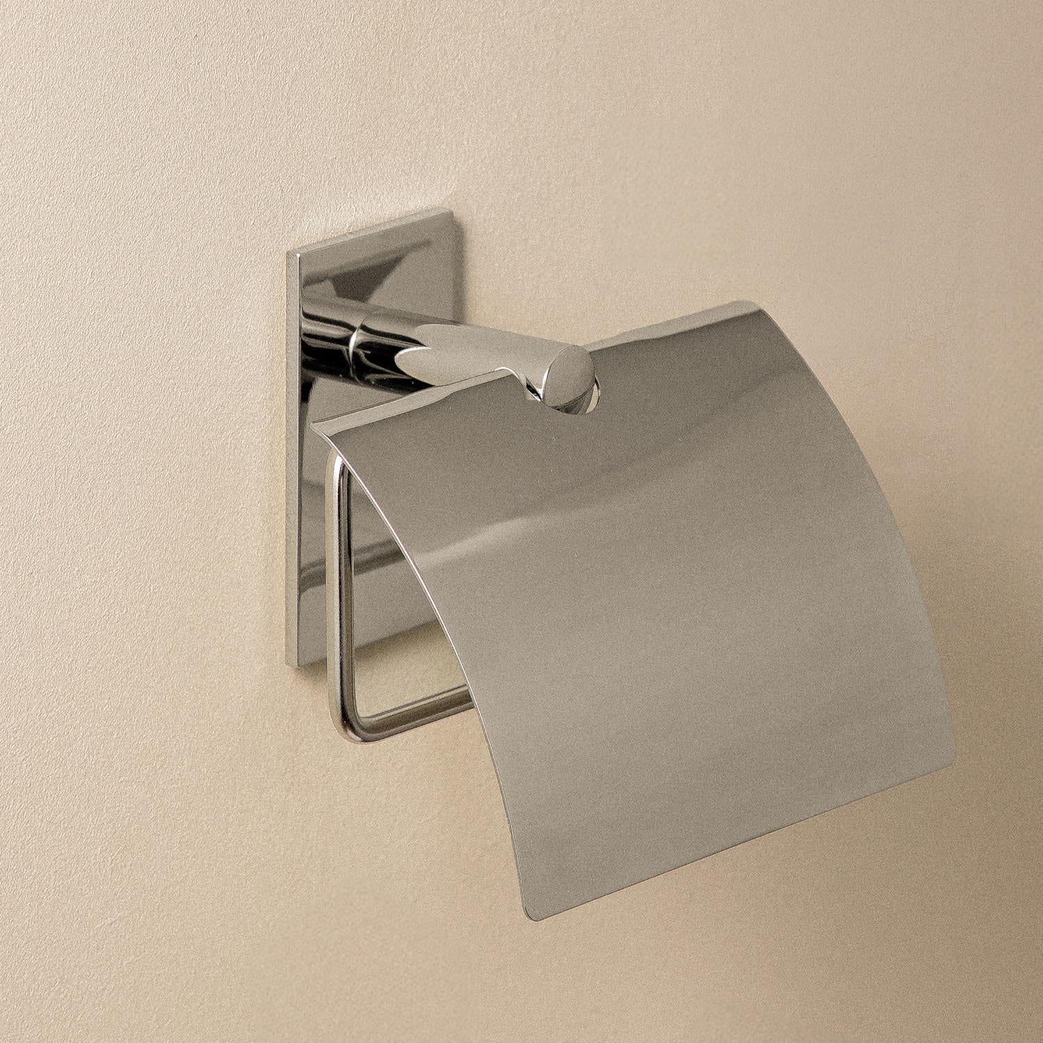 Toilet Roll Holder With Cover, Self-adhesive, Chrome, Stick Collection