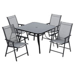 5 Pieces Garden Dining Set Outdoor Tempered Glass Garden Table With Foldable Chairs