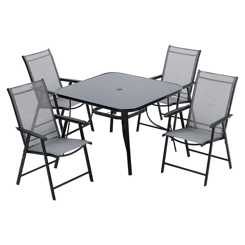 5 Pieces Garden Dining Set Outdoor Tempered Glass Garden Table With Foldable Chairs