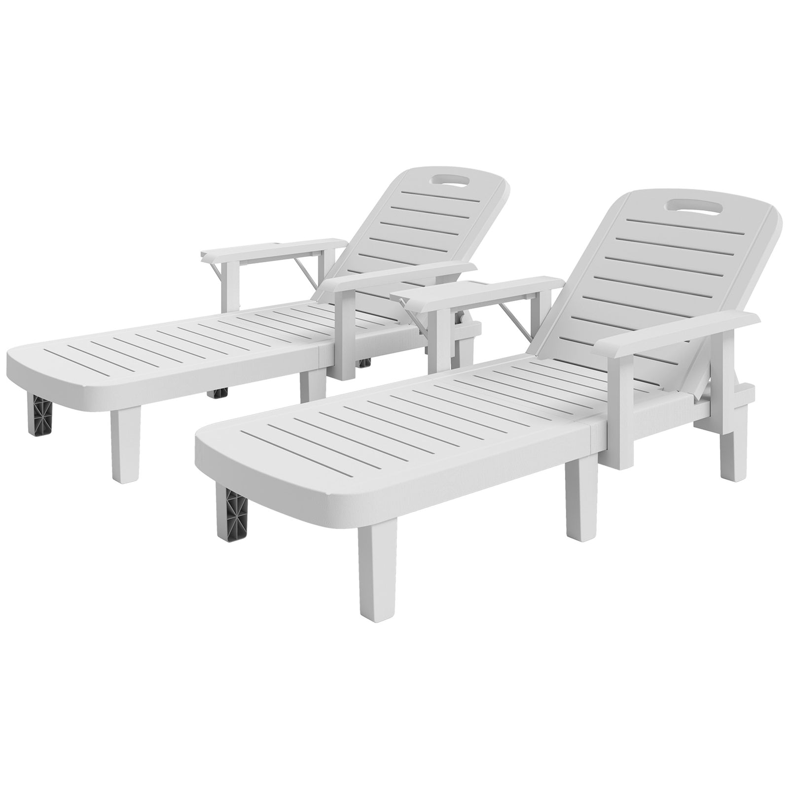 Set Of 2 Resin Reclining Sun Loungers For Garden | White
