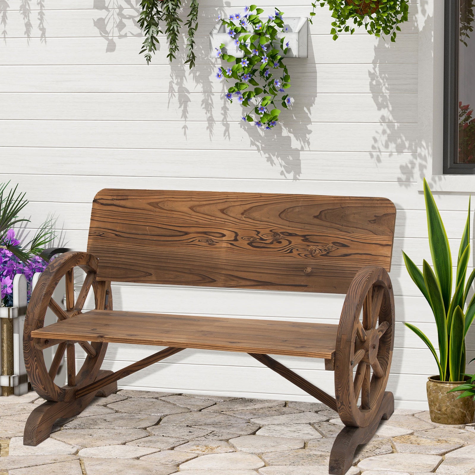 Garden Wagon Wheel Bench Outdoor