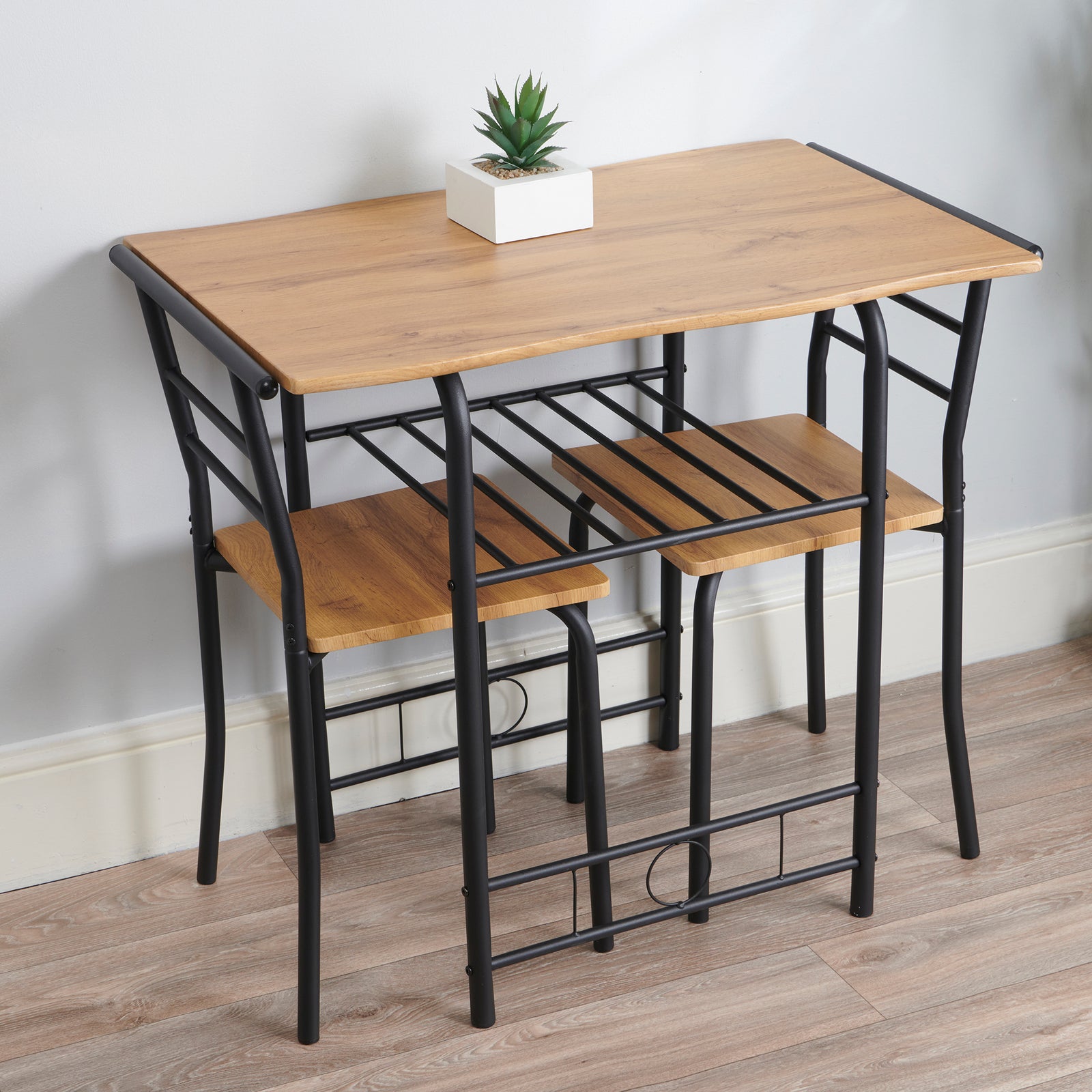 Live Edge Compact Dining Set, Table & 2 Chairs, W80 X D53cm | Black