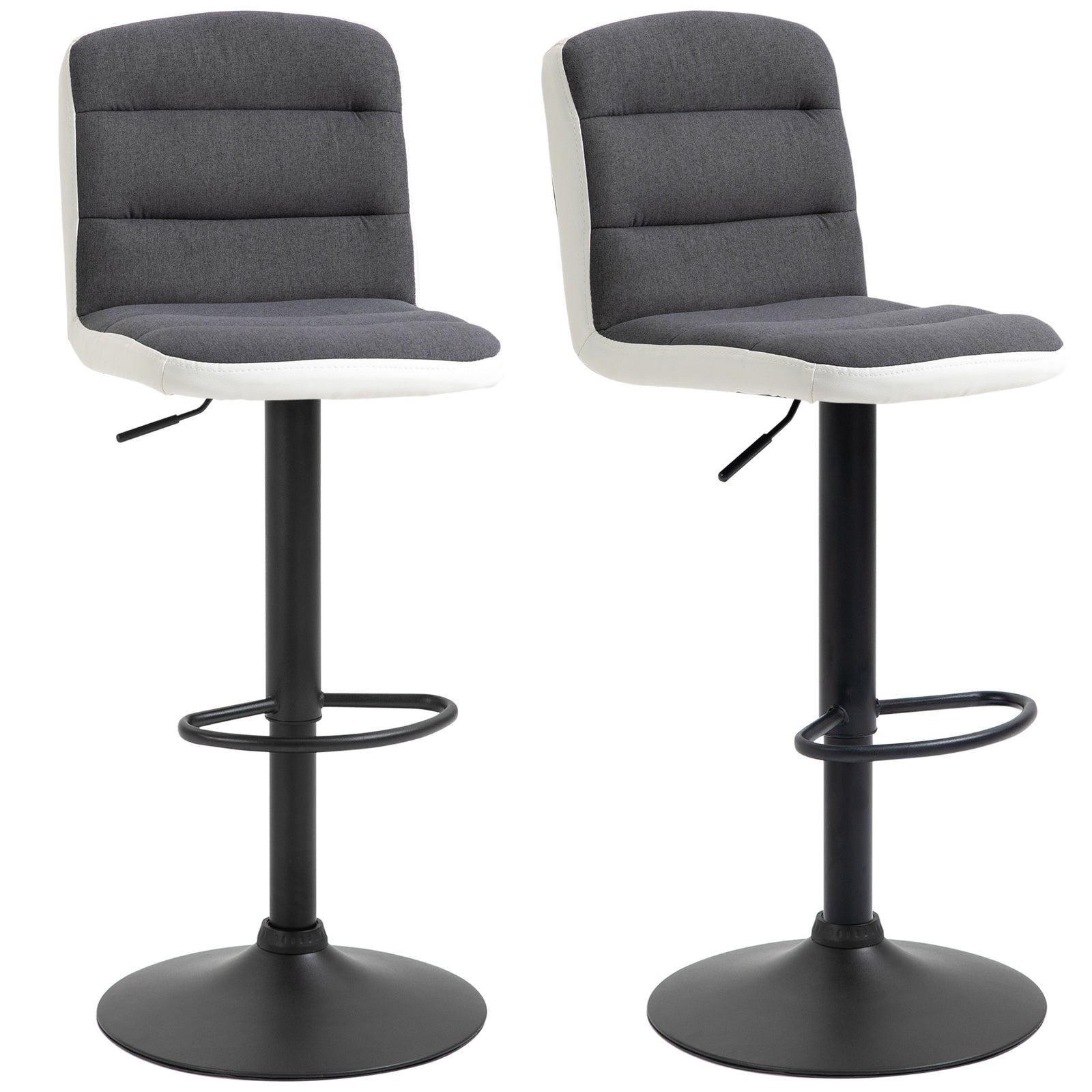 Bar Stools Set Of 2 Adjustable Upholstered Dark Grey