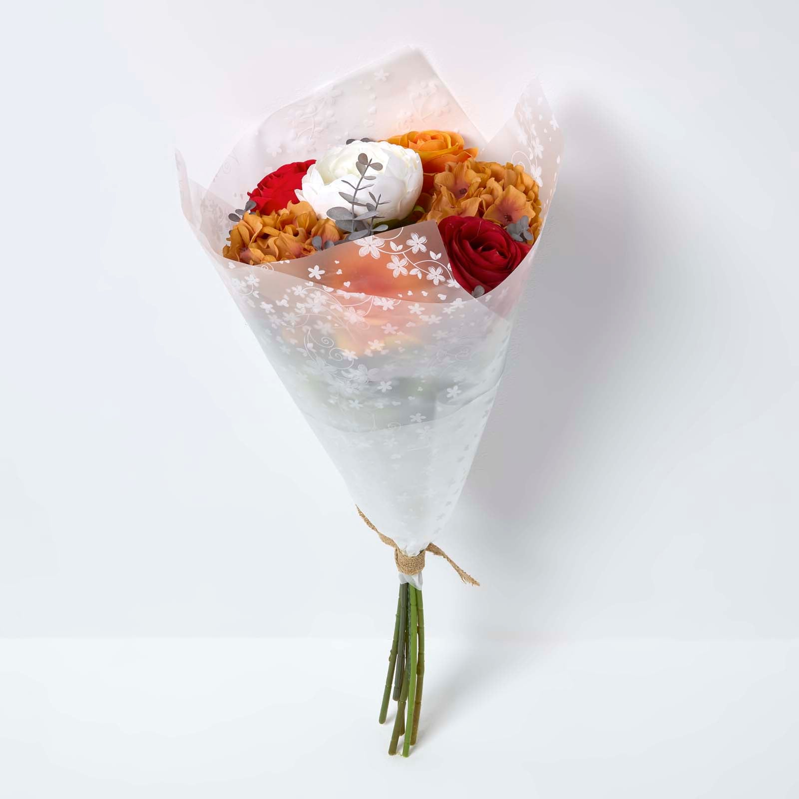 Artificial Orange Roses And Peonies Bouquet, 67 Cm