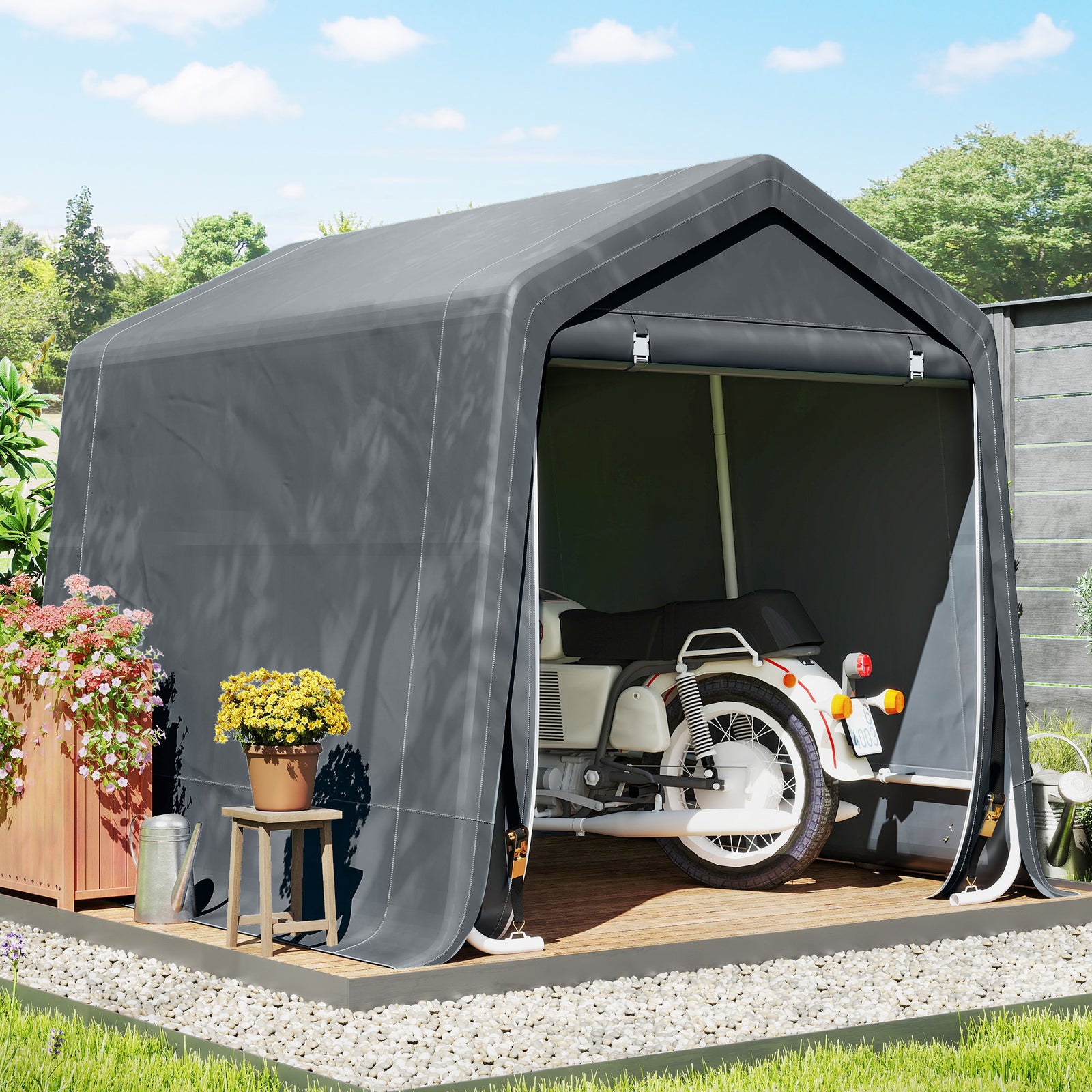 Outdoor Waterproof Garden Storage Shed Tent Zipper Doors | Dark Grey