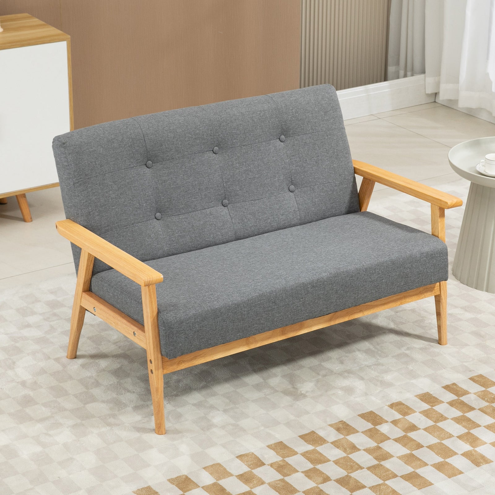 Modern 2 Seater Sofa Upholstery Couch Rubber Wood Legs