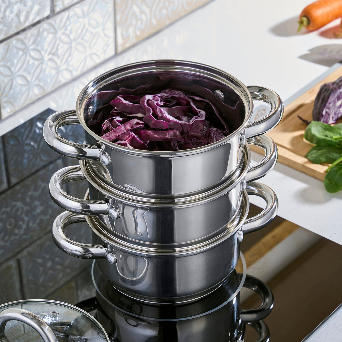 3 Tier Stainless-steel Steamer Pan | 16cm | Silver