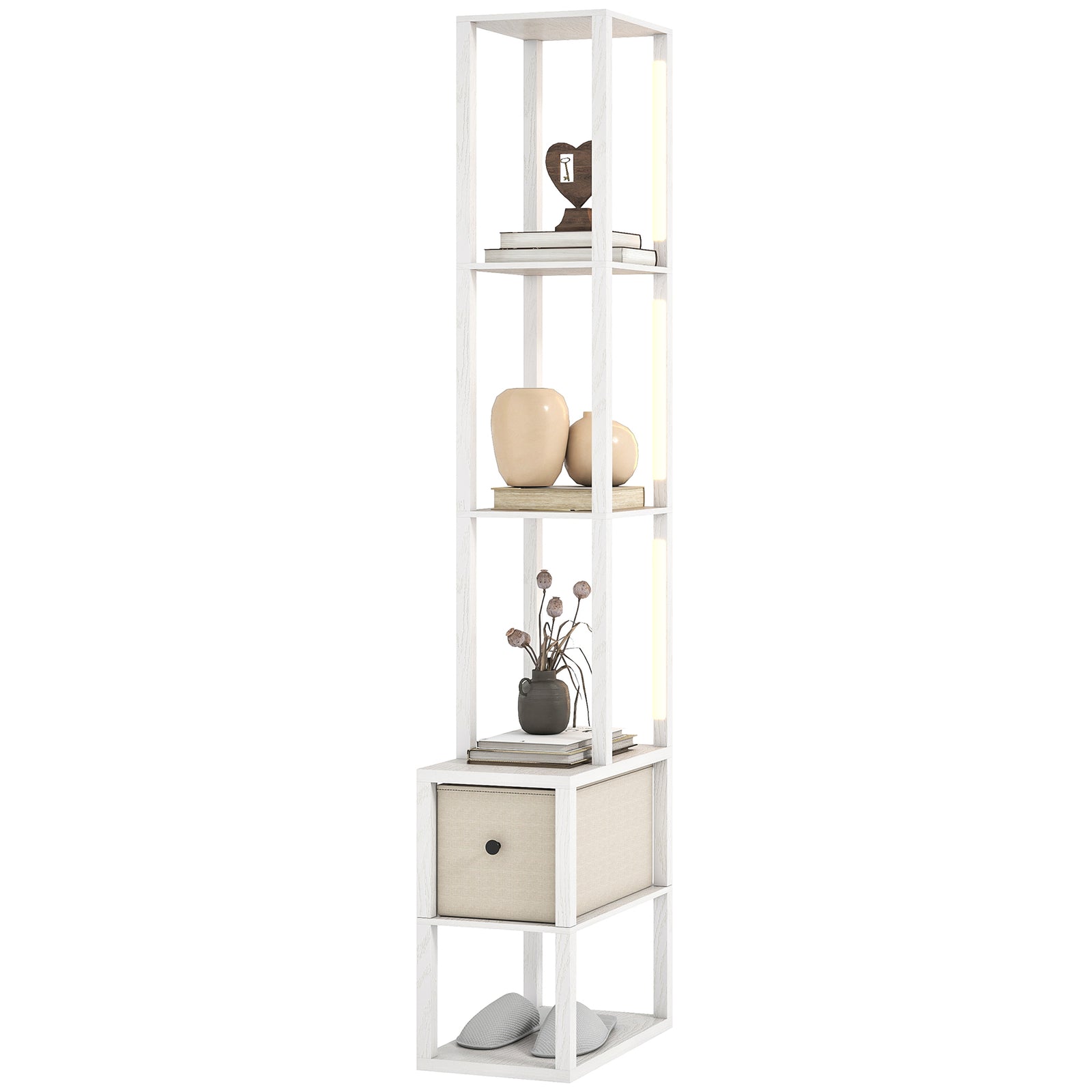 Floor Lamp With Shelves, Led Standing Lamp With Fabric Drawer | White