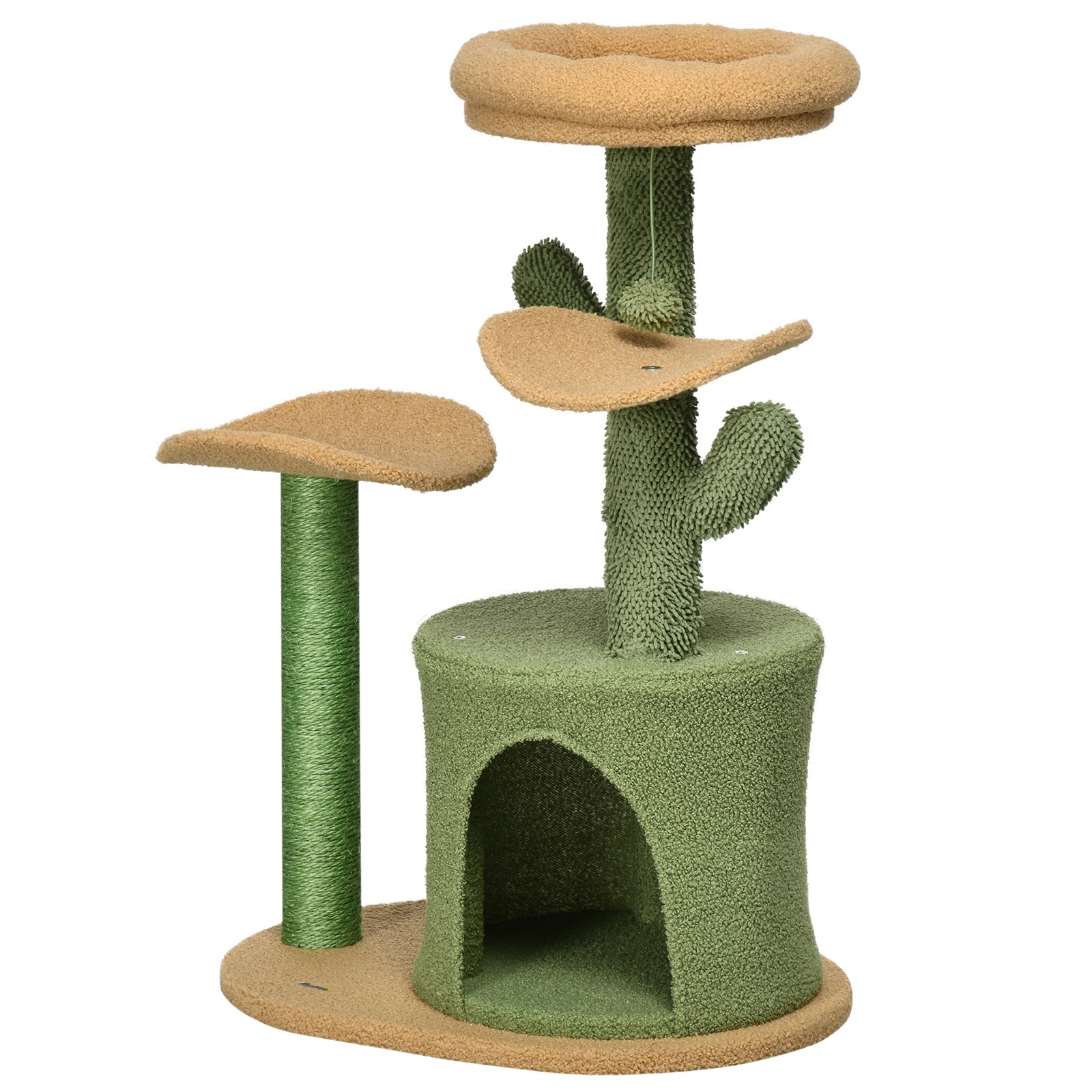 Multi Level Cat Tree W/ Scratching Post, Cat House, Bed - Green