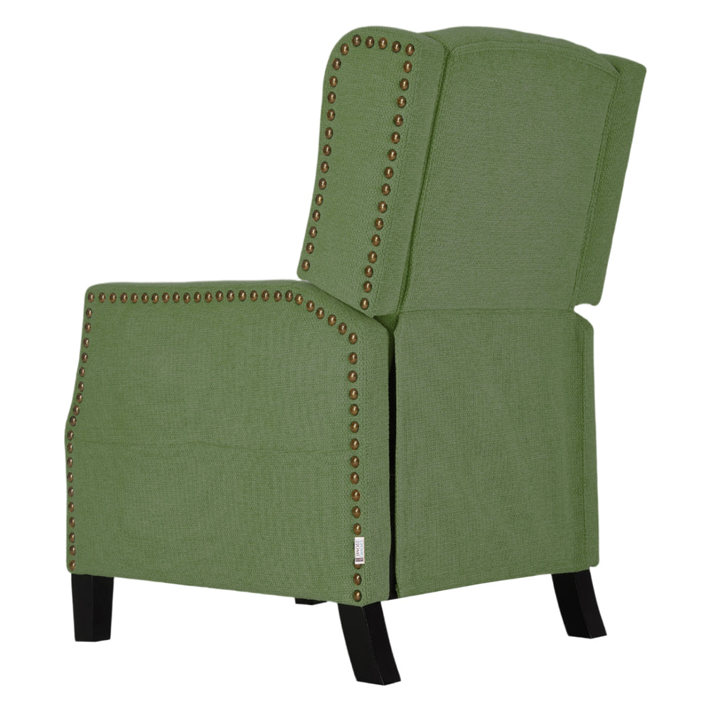 Fabric Upholstered Sofa Pushback Reclining Chair Armchair With Footstool | Green