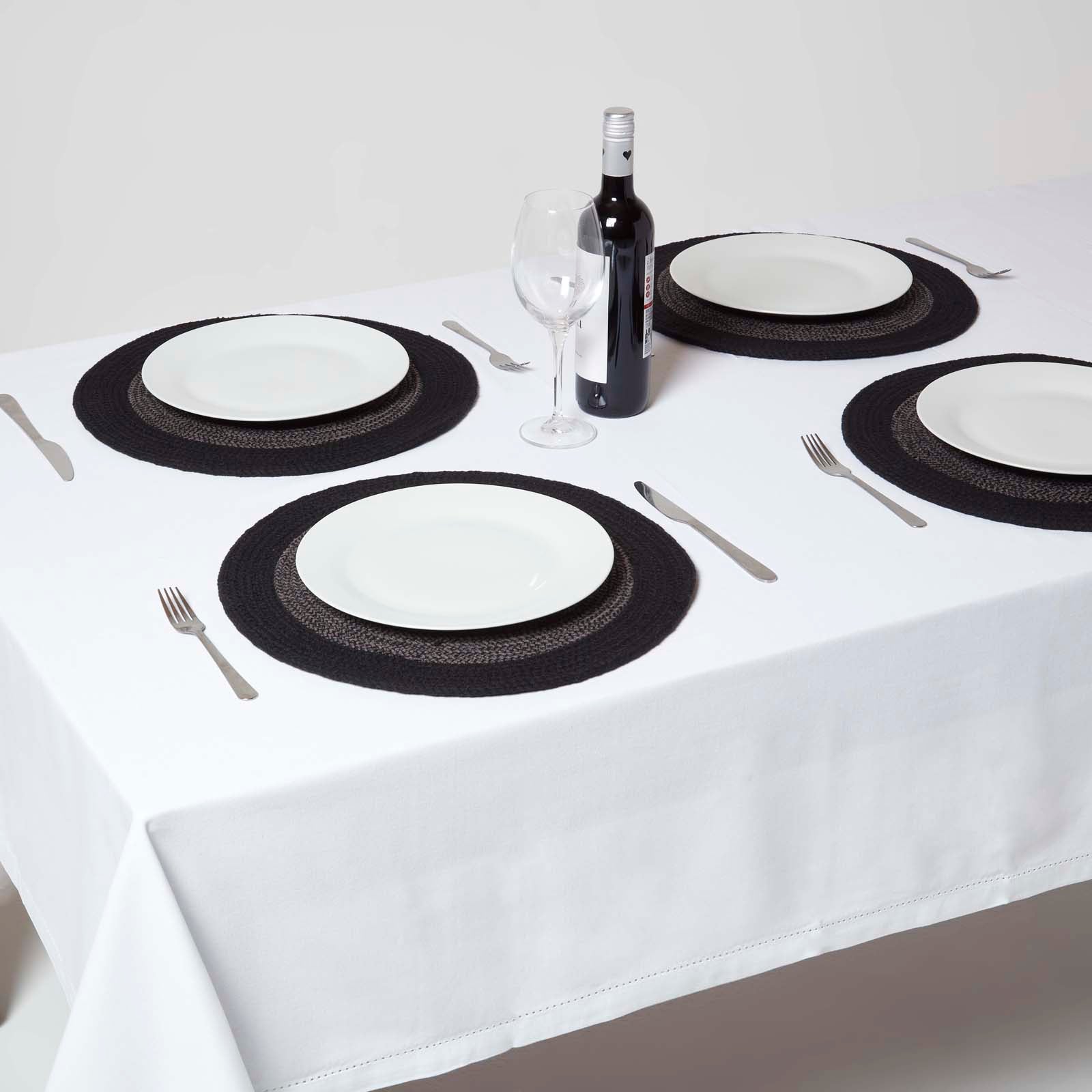 Braided 100% Cotton Round Placemats Set Of 4 | 40cm | Black & Grey