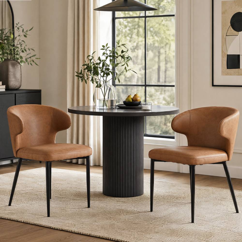 Breeins Set Of 2 Modern Pu Leather Dining Chairs With Metal Legs