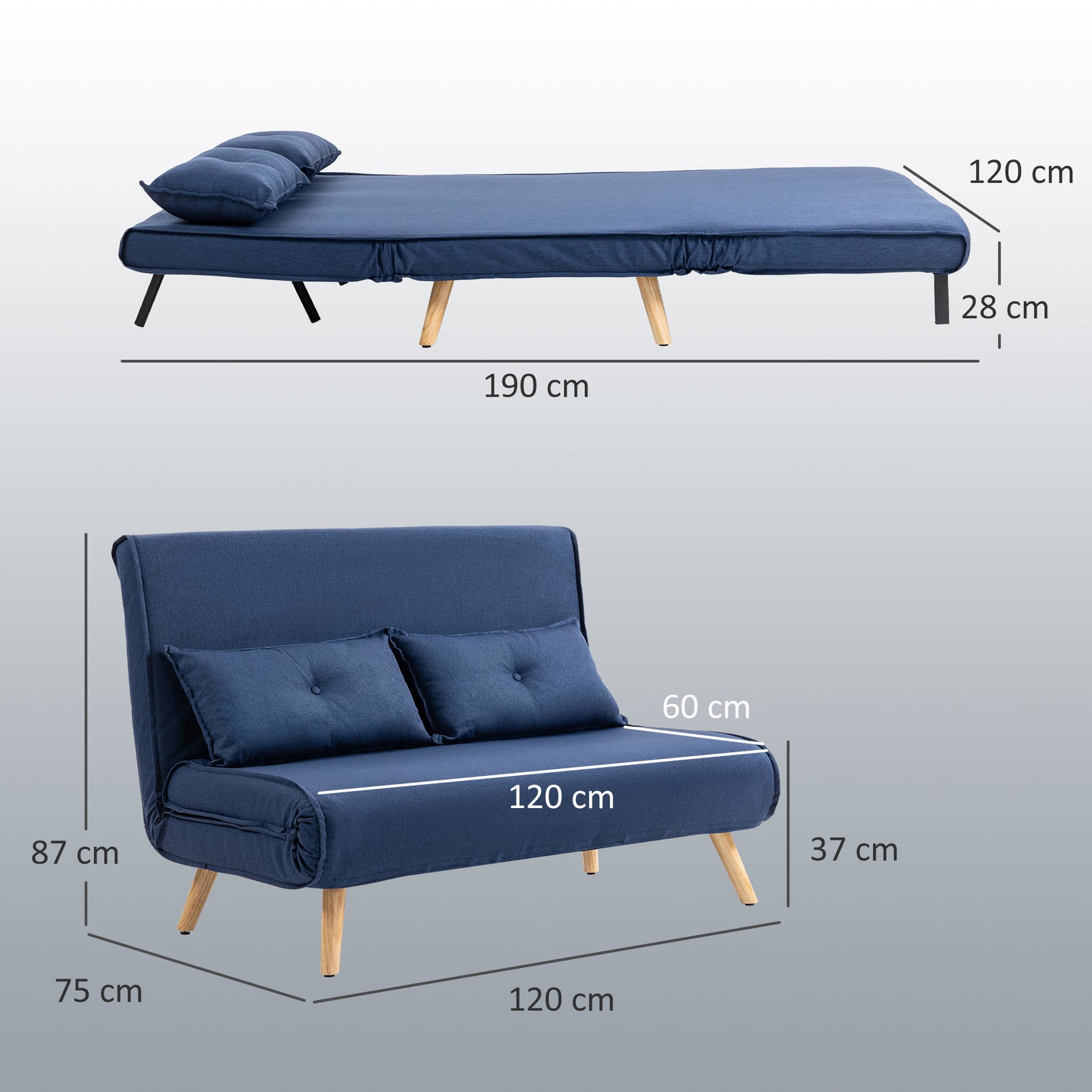 Click Clack Sofa Bed, 2 Seater Bed Settee For Living Room | Blue
