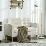 Compact Loveseat 2 Seater Sofa With Storage Wood Legs | One Size | Cream