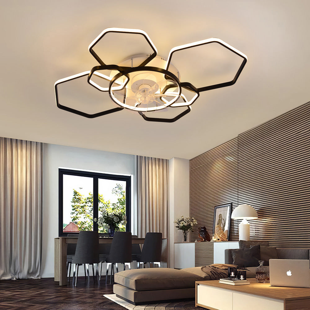 Black Metal Industrial Frame Ceiling Fan Light 5 Blades With 3-color Dimming, 6-speed, 2.4g App & Remote Control