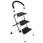 Step Ladder Premium Heavy-duty Steel Folding Step Stool 150kg Capacity | 3 Step | White