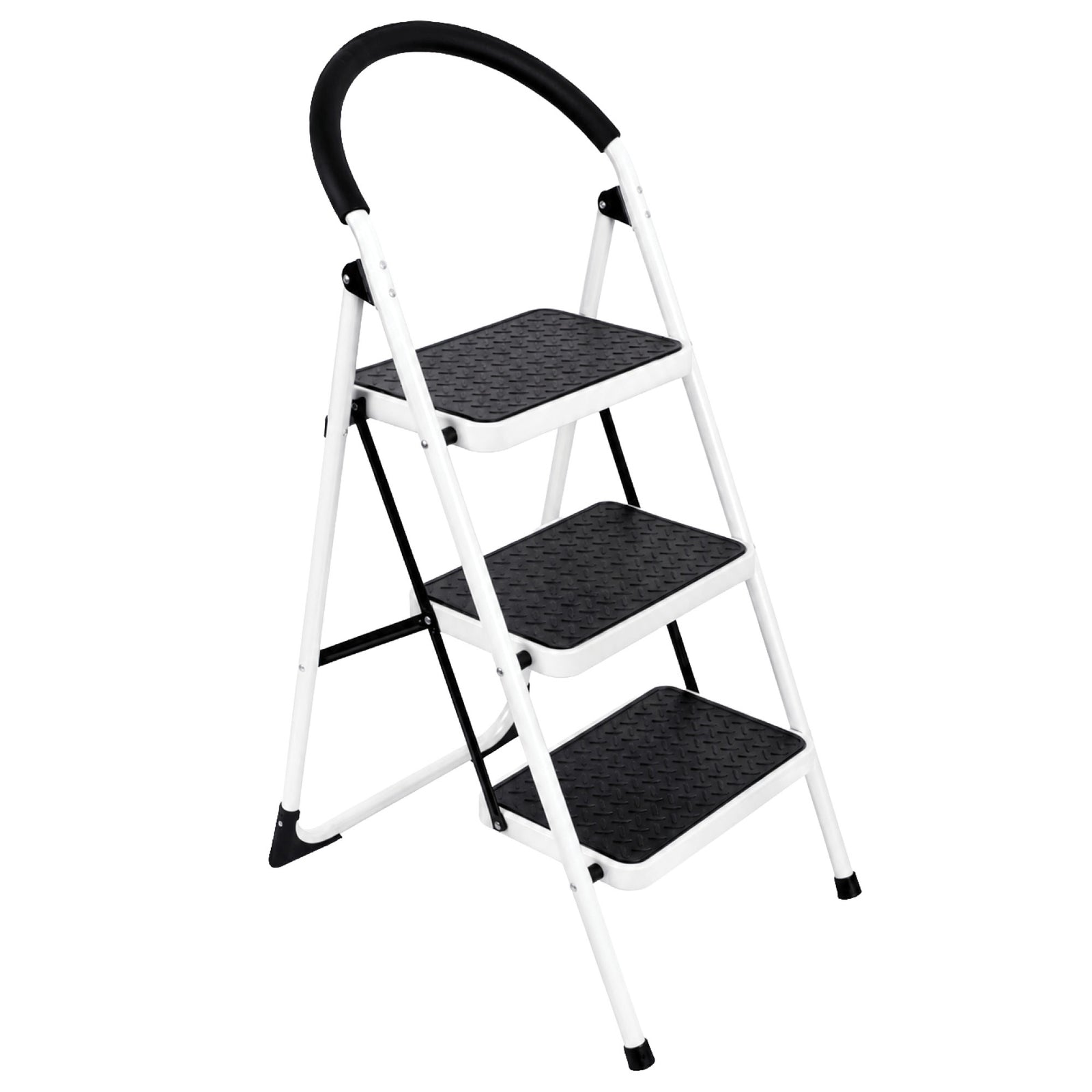 Step Ladder Premium Heavy-duty Steel Folding Step Stool 150kg Capacity | 3 Step | White