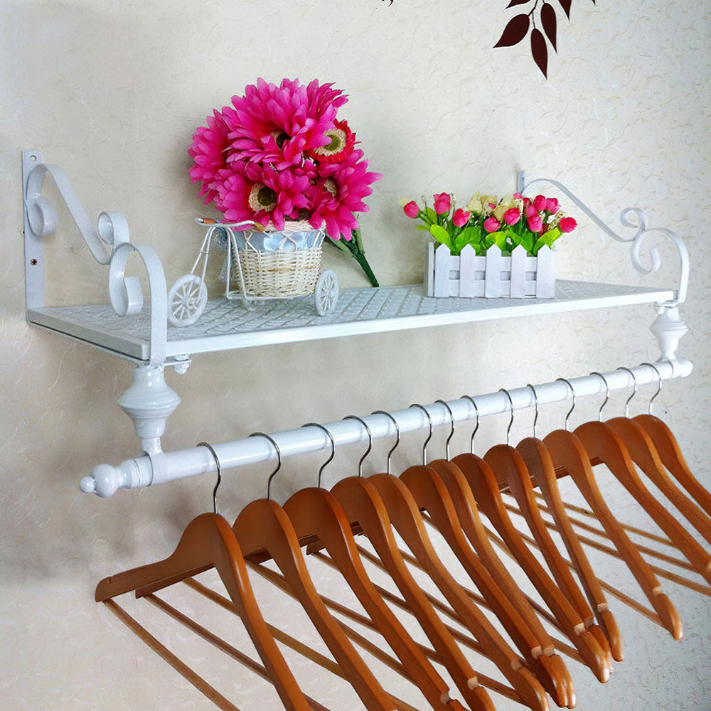 Wall Mounted Metal Clothes Garment Shop Display Rack With Shelf