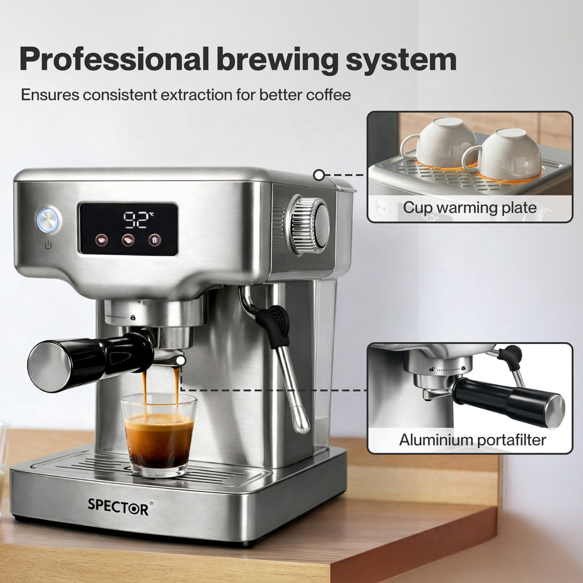 Spector 20 Bar Espresso Coffee Machine Maker Milk Frother Cappuccino Latte Cafe