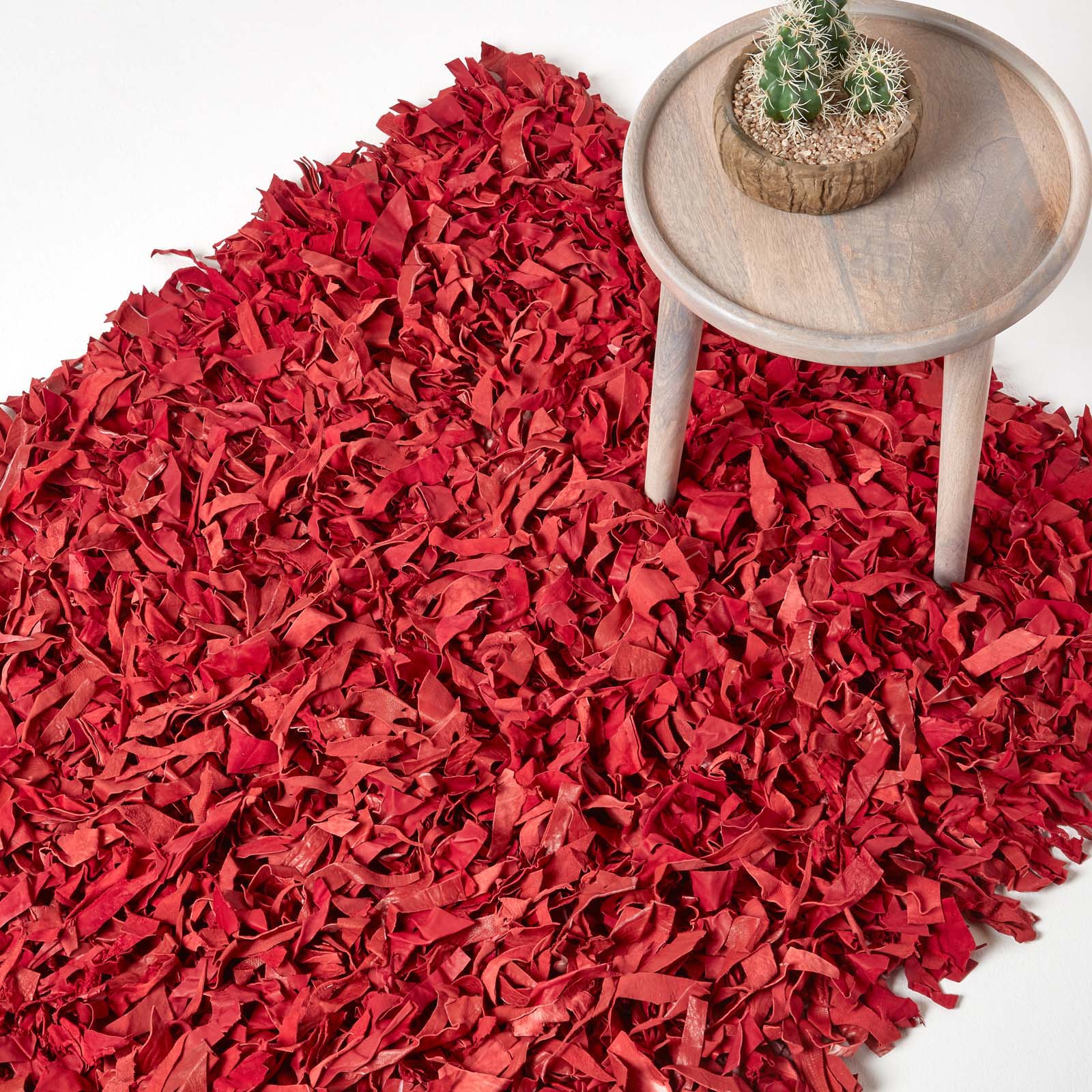 Dallas Leather Shaggy Rug | 120cm x 180cm | Red