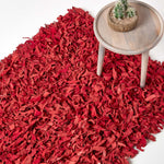 Dallas Leather Shaggy Rug | 150cm x 240cm | Red