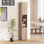 HOMCOM 182 Cm Tall Bathroom Cabinet With Adjustable Shelves, Natural
