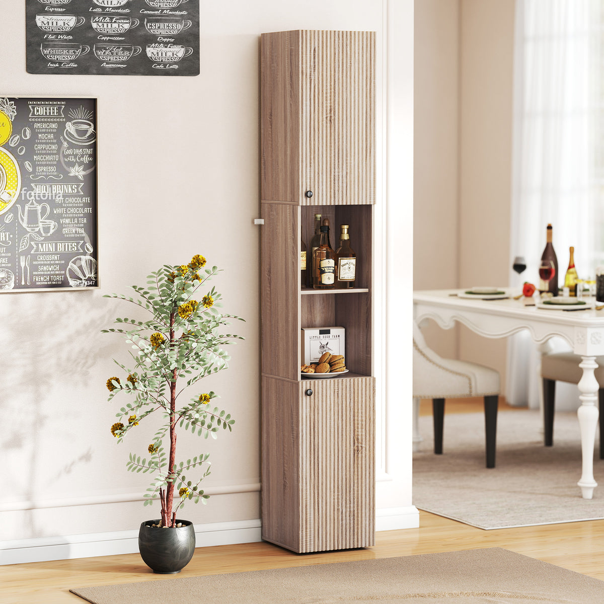 HOMCOM 182 Cm Tall Bathroom Cabinet With Adjustable Shelves, Natural