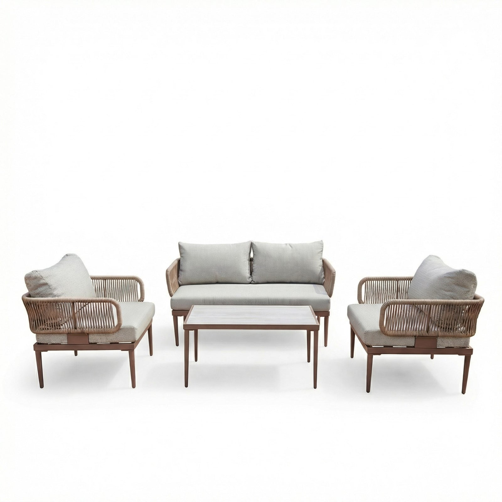 Soveria Outdoor Conversation Set - 2 Seat Sofa, 2 X Chairs + Table | Brown