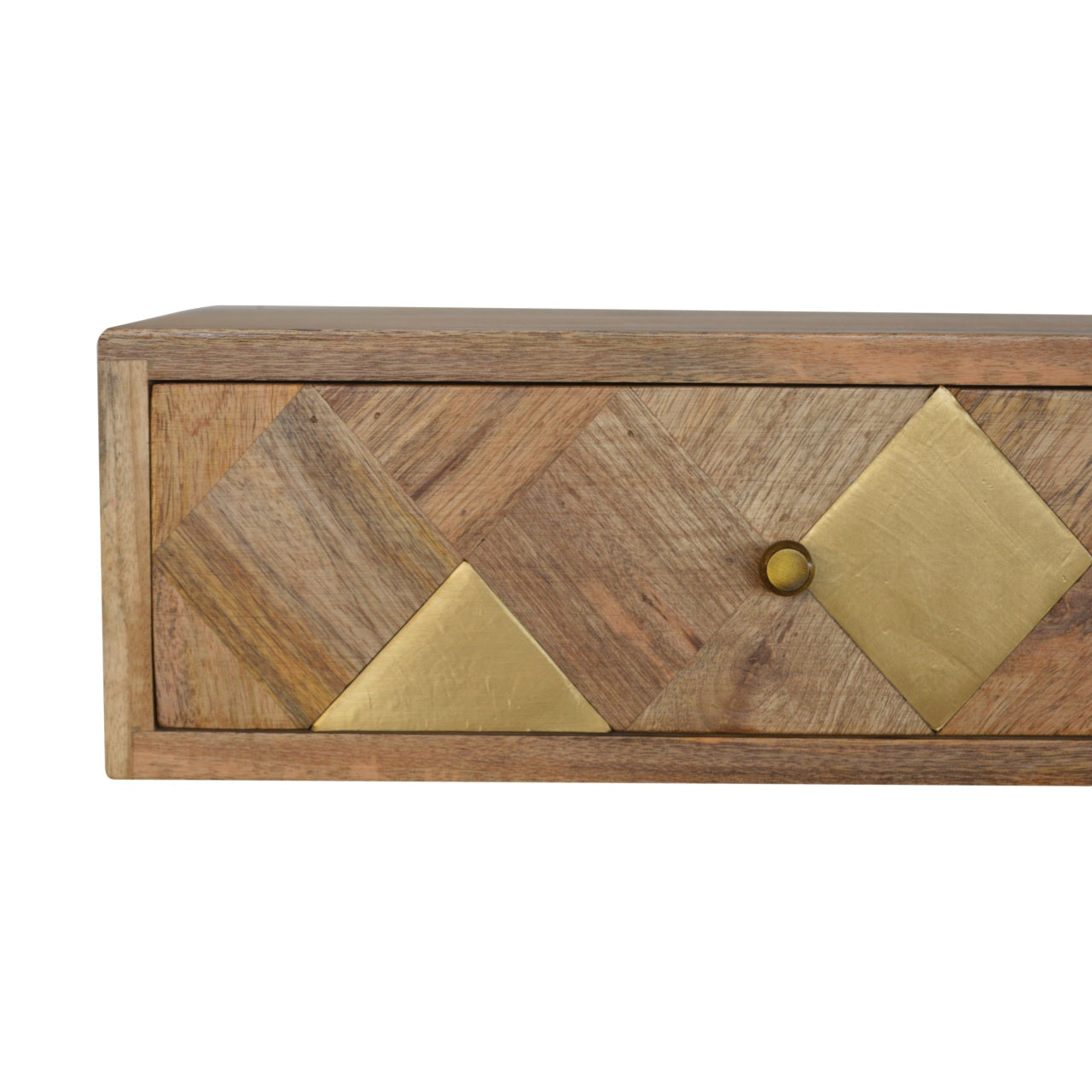 Solid Wood Wall Mounted Brass Inlay Bedside