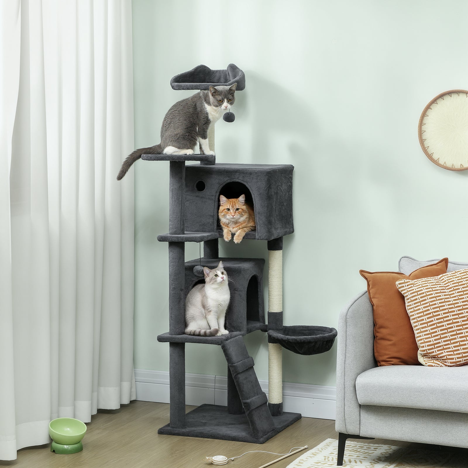 Cat Tree Tower With Sisal Scratching Posts, Condos | 160cm | Dark Grey