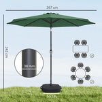 2.7 M Garden Parasol Umbrella With Cross Base, Sandbag | Green